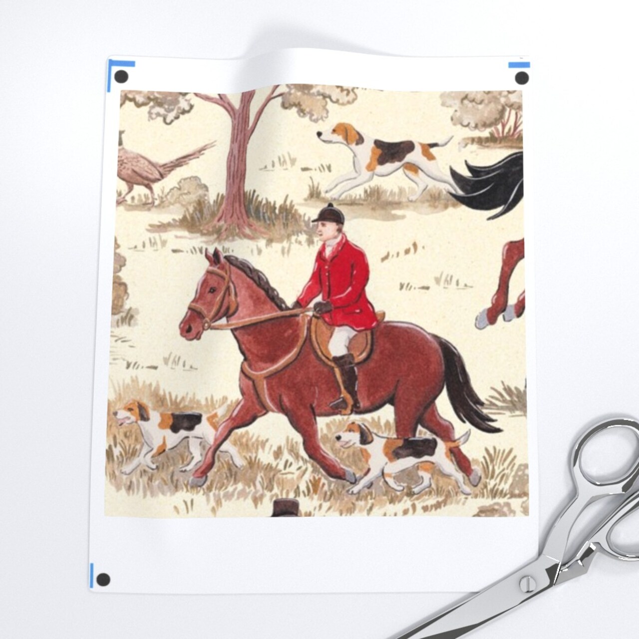 Horses Hunting Fox Hunt Toile English Countryside Rustic Traditional Classic Hunt Equestrian Custom Printed Fabric by Spoonflower Various Fabrics by the Yard or Fat Quarter